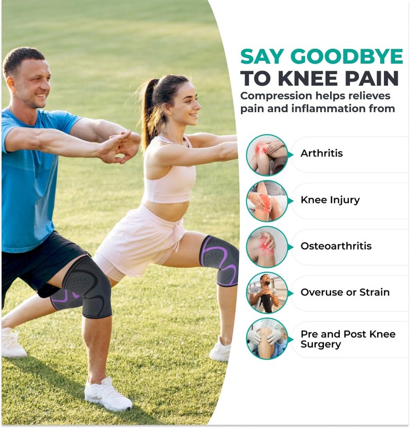 Modvel Compression Knee Brace for Women & Men, 2-Pack Knee Brace for Running Knee Pain, Knee Support Compression Sleeve, Workout Sports Knee Braces for Meniscus Tear, ACL & Arthritis Pain Relief - Image 2