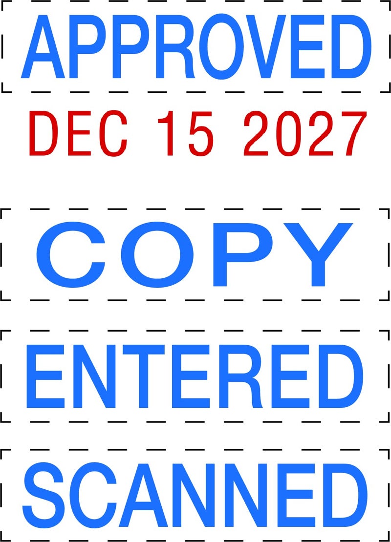 Trodat Printy 4850 Date Stamp – Pocket Sized Self Inking Stamp with Approved, Copy, Entered, Scanned – Blue and Red Ink, 3/4" x 1" - Image 2