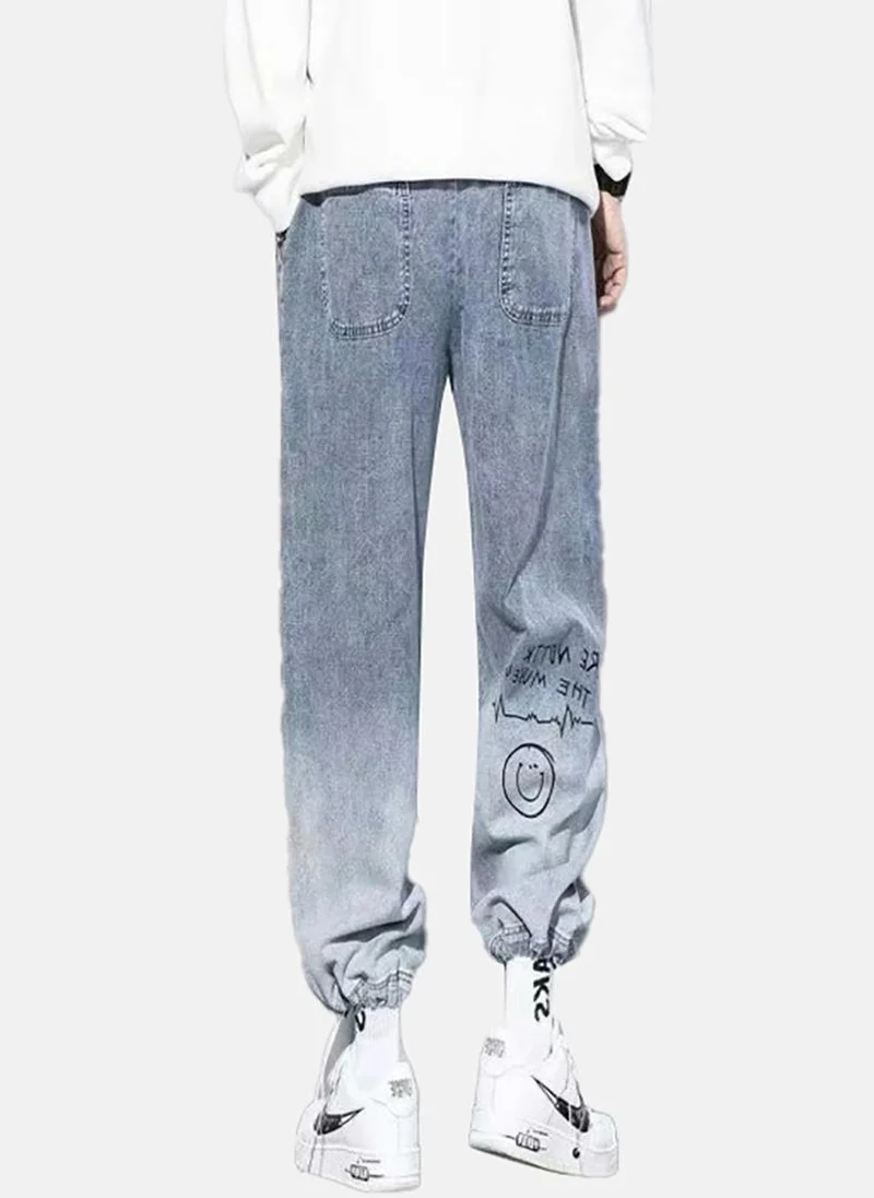 YUNIQEE Blue Printed Mid Rise Relaxed Jogger Jeans