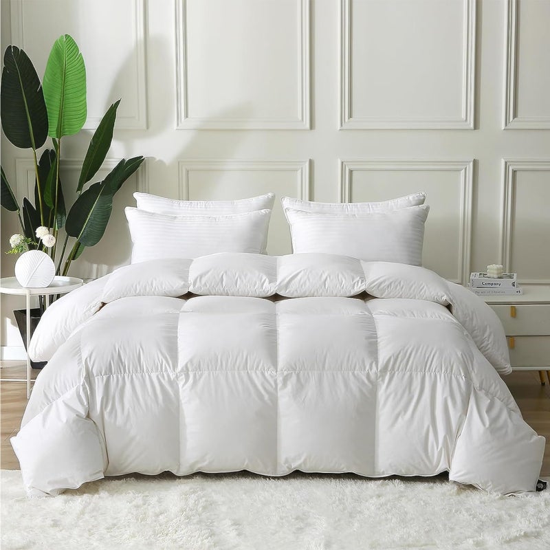 BPC BPC King Size Feather Comforter Filled with Feather and Down Fiber 106x90 Inches All Season Duvet Insert Luxurious Fluffy Hotel Bedding Comforters with 100 Cotton Cover and 4 Corner Loops 