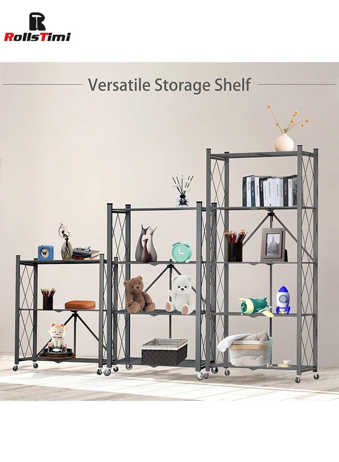 رولستيمي رف تخزين قابل للطي من 3 طبقات مع عجلات ، أرفف معدنية قابلة للطي من الفولاذ ، رف فائدة قائم متدحرج للمطبخ ، مخزن ، مكتب ، أسود - Image 3