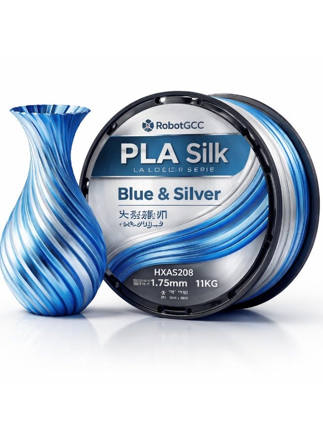robotgcc PLA Silk Blue Silver Dual Color 1.75mm 3D Printing Material 1KG Spool for FDM 3D Printer Dual Color Gradient Glossy Finish Smooth Extrusion Stable Diameter Low Warping Strong Layer Adhesion Easy Print High Precision Decorative Models Premium Surface Effect - Image 1