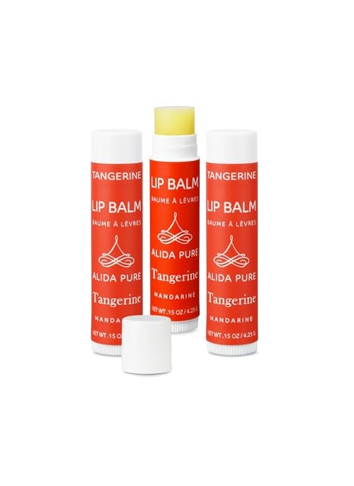 ALIDA PURE - ALIDA PURE Tangerine Lip Balm, Vegan Lip Balm Set, Beeswax Free, with Avocado Oil, Organic Jojoba Oil, Candelilla Wax, and Vitamin E, Natural Moisturizer For Dry, Chapped, or Cracked Lips, 3 Tube Set - Image 1