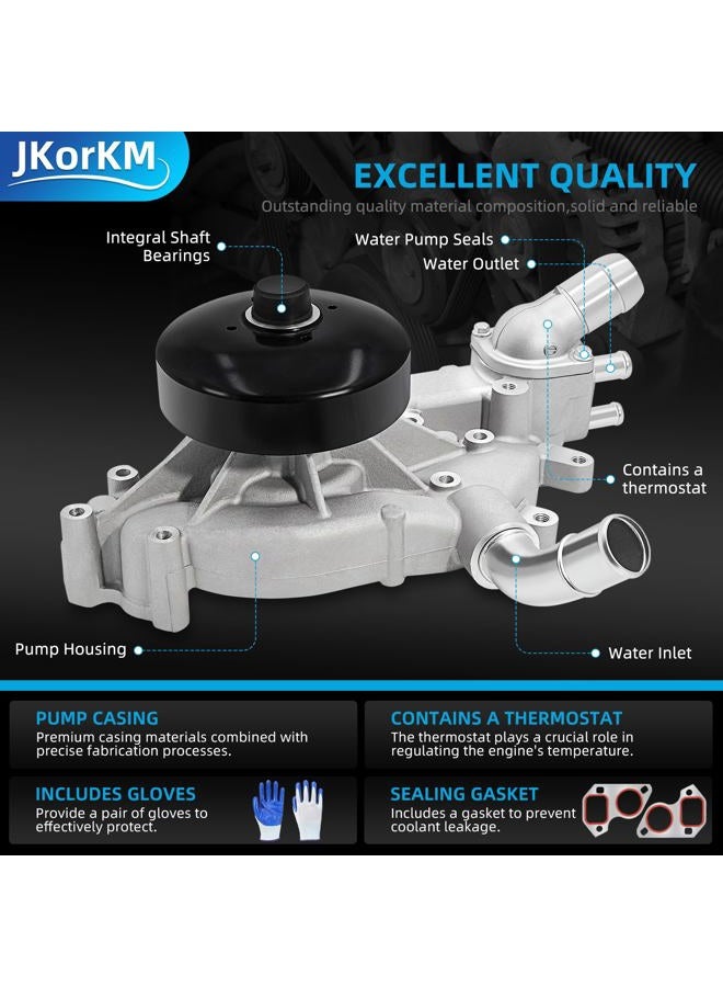JkorkM مضخة مياه Jkorkm AW5104 مع ترموستات لـ 4.8 5.3 6.0 1999-2006 شيفروليه سيلفرادو تاهو سوبربان GMC سييرا يوكون كاديلاك بويك هامر إيسوزو ساب استبدال# AW5087 252-845 12456113 12458935 - Image 4