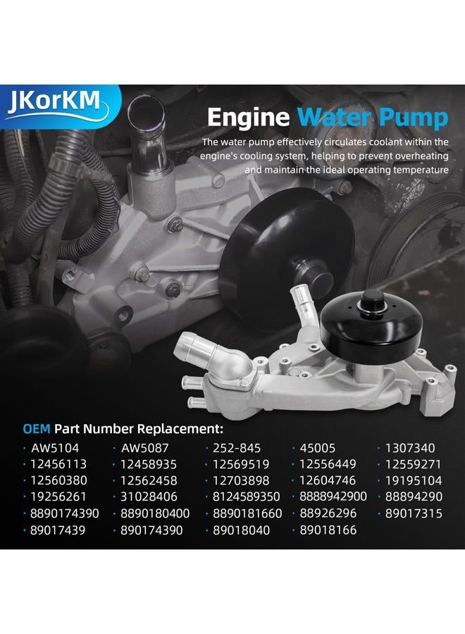JkorkM مضخة مياه Jkorkm AW5104 مع ترموستات لـ 4.8 5.3 6.0 1999-2006 شيفروليه سيلفرادو تاهو سوبربان GMC سييرا يوكون كاديلاك بويك هامر إيسوزو ساب استبدال# AW5087 252-845 12456113 12458935 - Image 3