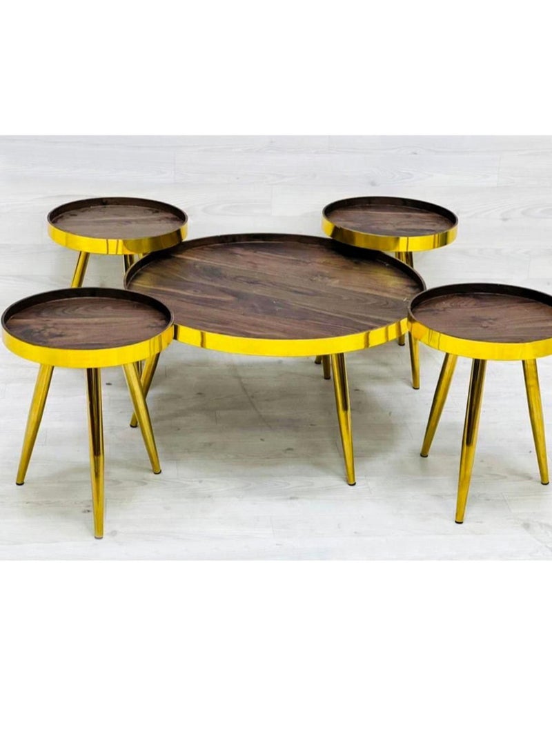 Set of 5 Pieces, Round Coffee Table  Wood Top 1+4