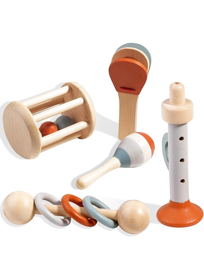 Children's Enlightenment Cage Bell Baby Hand-Grasping Training Bell Rattle Musical Instrument 5-Piece Set Early Childhood Education Soothing Bed Bell Wooden Educational Toy - Image 1
