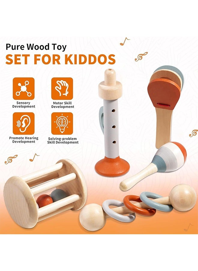 Children's Enlightenment Cage Bell Baby Hand-Grasping Training Bell Rattle Musical Instrument 5-Piece Set Early Childhood Education Soothing Bed Bell Wooden Educational Toy - Image 2