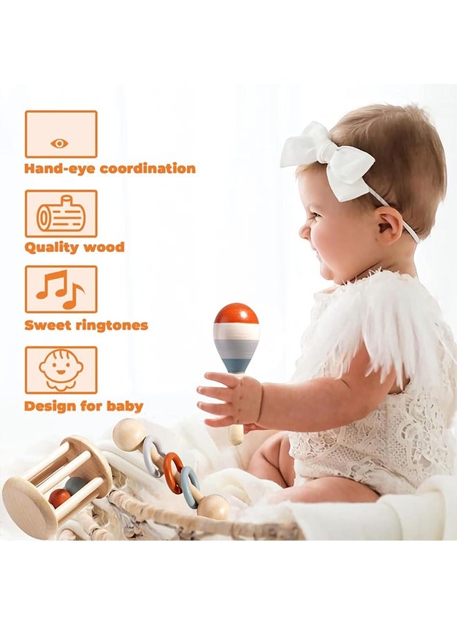 Children's Enlightenment Cage Bell Baby Hand-Grasping Training Bell Rattle Musical Instrument 5-Piece Set Early Childhood Education Soothing Bed Bell Wooden Educational Toy - Image 3