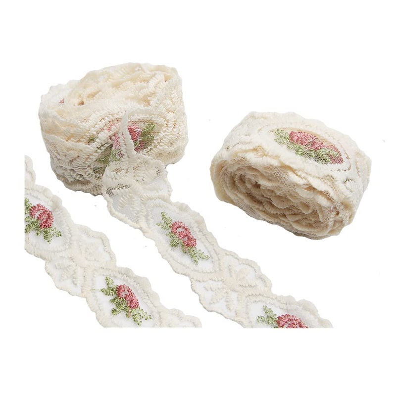 Acxico 2Yard Beige  Light Pink Embroidered Ribbon Lace TrimSewingCraftBridal Creamywhite YY859