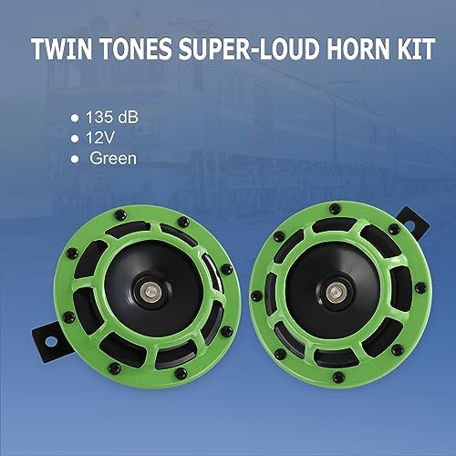 CARMOCAR Eletric Car Horn Kit 12V 135db Super Loud High Tone and Low Tone Metal Twin Horn Kit with Bracket for Cars Trucks SUVs RVs Vans Motorcycles Off Road Boats (Green) - Image 4