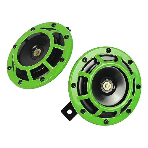 CARMOCAR Eletric Car Horn Kit 12V 135db Super Loud High Tone and Low Tone Metal Twin Horn Kit with Bracket for Cars Trucks SUVs RVs Vans Motorcycles Off Road Boats (Green) - Image 1