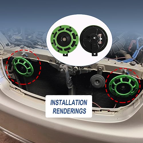 CARMOCAR Eletric Car Horn Kit 12V 135db Super Loud High Tone and Low Tone Metal Twin Horn Kit with Bracket for Cars Trucks SUVs RVs Vans Motorcycles Off Road Boats (Green) - Image 5