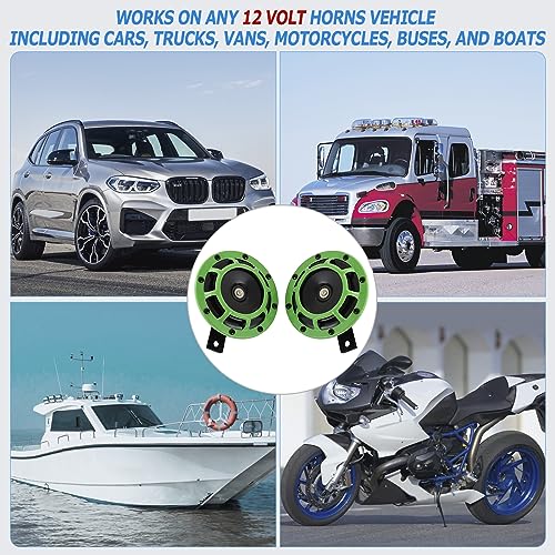 CARMOCAR Eletric Car Horn Kit 12V 135db Super Loud High Tone and Low Tone Metal Twin Horn Kit with Bracket for Cars Trucks SUVs RVs Vans Motorcycles Off Road Boats (Green) - Image 3