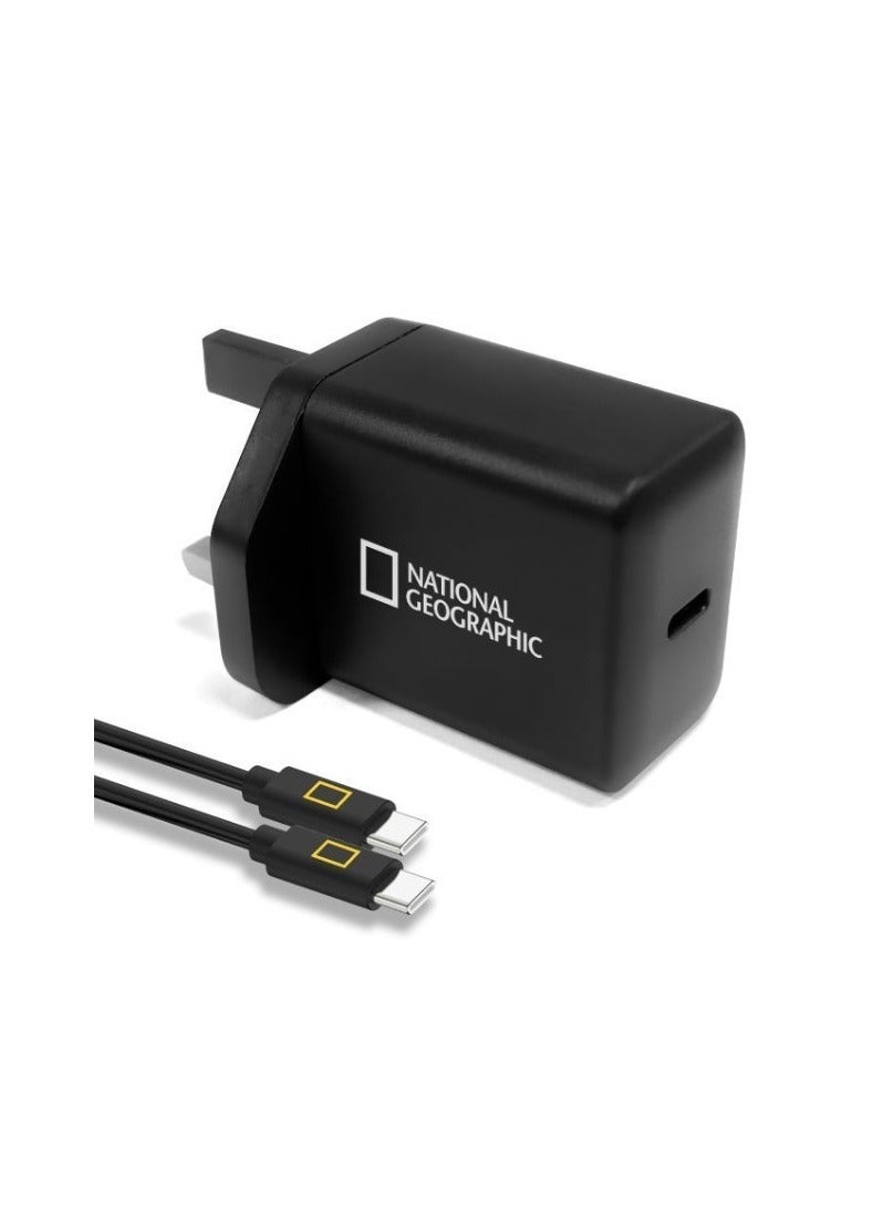 ناشيونال چيوغرافيك شاحن ناشيونال جيوغرافيك السريع بقوة 25 واط بتقنية GaN ومنفذ USB-C مع كابل USB-C، يدعم تقنية الشحن السريع PD 3.0 وPPS، محول جداري صغير الحجم لأجهزة iPhone 17/16/15 وSamsung Galaxy S26/S25/S24 وأجهزة Android - Image 1