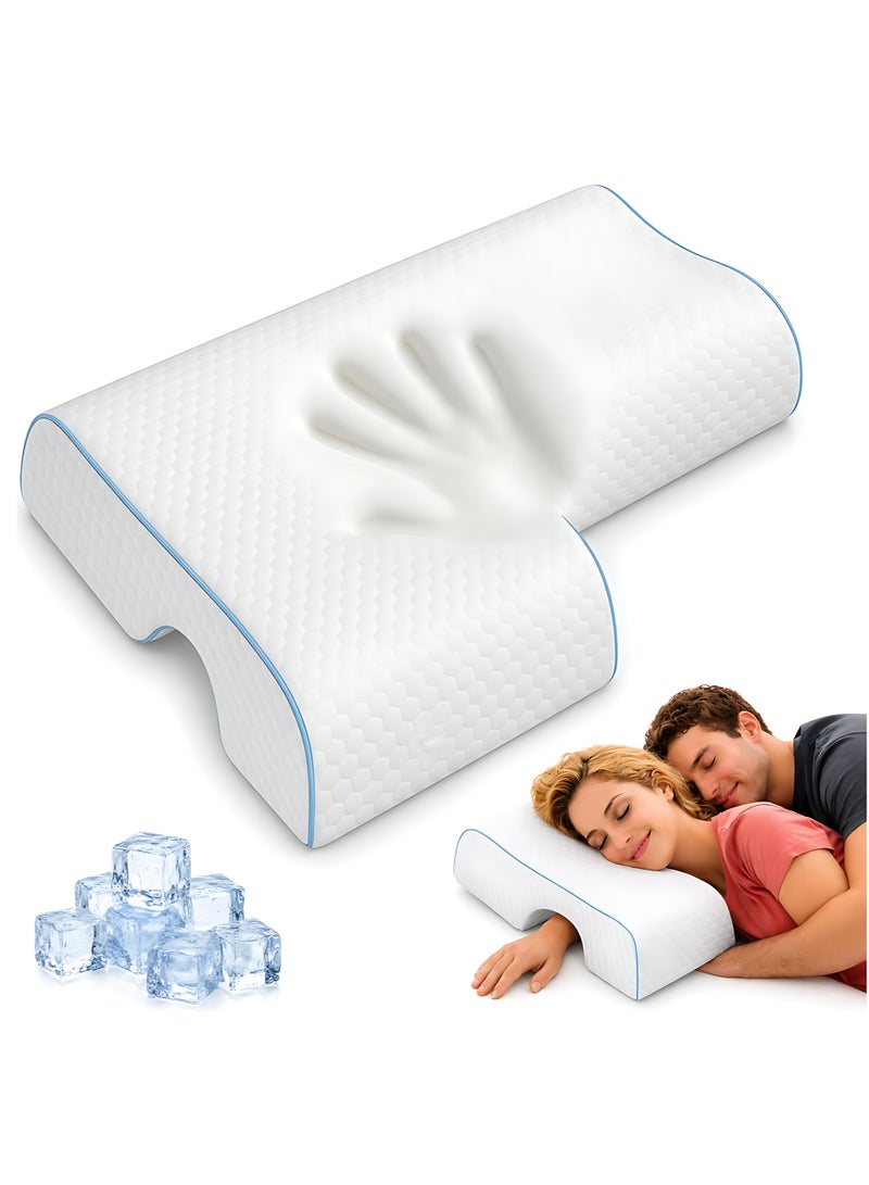وسادة احتضان مقوسة من الإسفنج الذكي (Memory Foam) مخصصة للأزواج، وسادة نوم مقوسة مزودة بإسفنج ذكي بطيء الارتداد لدعم الذراع، وسادة مضادة لضغط اليد (للجانب الأيمن) - Image 1