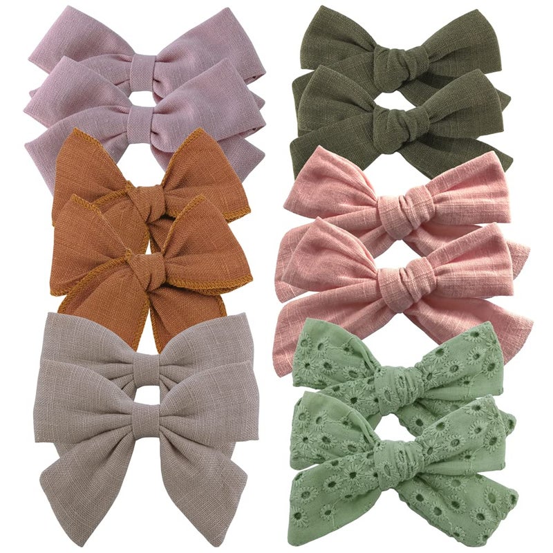 Sugarmelon 12 PCS Linen Bow Hair Clips for Baby Girls Toddler Kids Hair Bows Alligator Clips In Fringe Bangs Accessories (Assorted A) - Image 1