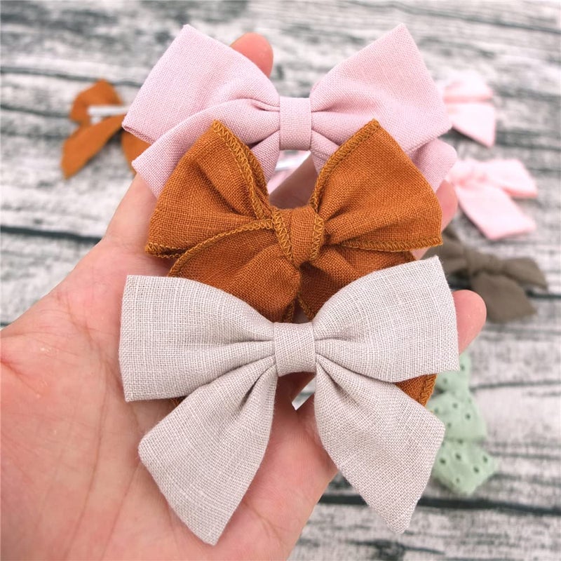 Sugarmelon 12 PCS Linen Bow Hair Clips for Baby Girls Toddler Kids Hair Bows Alligator Clips In Fringe Bangs Accessories (Assorted A) - Image 2