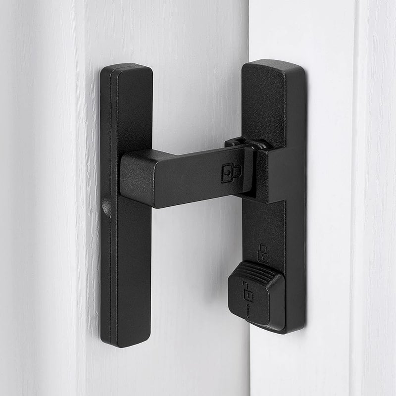 INIRET Matte Black 90 Degree Barn Door Lock,Flip Gate Latches Hardware,Zinc Alloy Right Angle Door Lock Latch,Protect Privacy,for Barn Door,Cabinets,Windows,Garden,Bathroom - Image 1