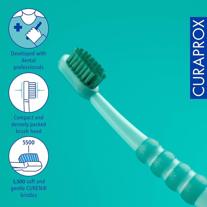 CURAPROX Baby Toothbrush, Green - Soft toothbrush for babies & kids 0-4 years old - 4260 Extra-fine CUREN® Filaments for gentle, efficient brushing. - Image 2