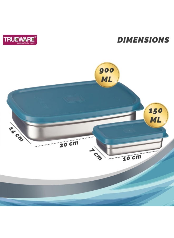 Trueware علبة غداء ترووير المصنوعة من الفولاذ المقاوم للصدأ، صغيرة الحجم وكبيرة الحجم (150 مل + 900 مل مع غطاء محكم الإغلاق | علبة غداء للرجال/النساء/للمكتب/للجامعة) - Image 2