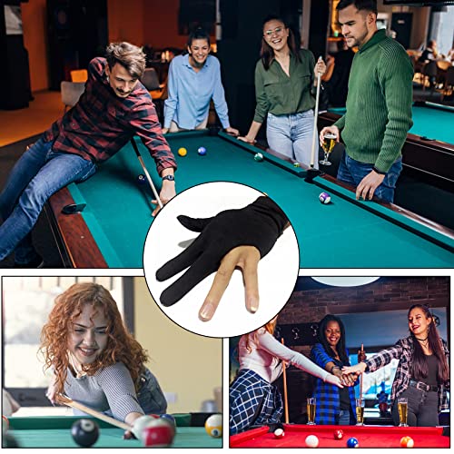 Meisuitd 12Pieces Billiard Gloves Breathable 3-Finger Cue Pool Glove Elastic Nylon Universal Sport Gloves for Women and Men Left & Right Hand Billiard Accessories(Black) - Image 3