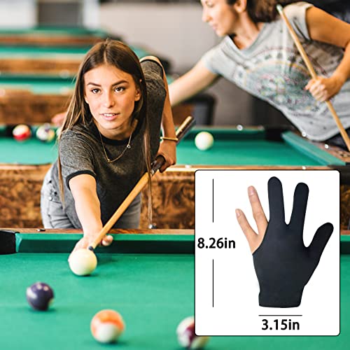 Meisuitd 12Pieces Billiard Gloves Breathable 3-Finger Cue Pool Glove Elastic Nylon Universal Sport Gloves for Women and Men Left & Right Hand Billiard Accessories(Black) - Image 5