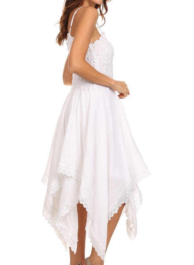 Sakkas Ella Smocked Bodice Spaghetti Buckles Double Layer Dress, White, One size - Image 3