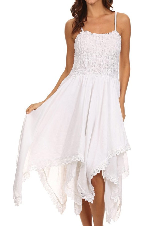 Sakkas Ella Smocked Bodice Spaghetti Buckles Double Layer Dress, White, One size - Image 1