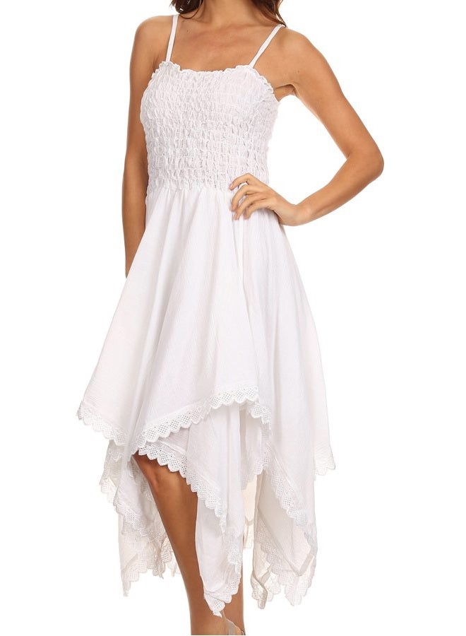 Sakkas Ella Smocked Bodice Spaghetti Buckles Double Layer Dress, White, One size - Image 4