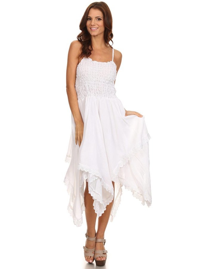 Sakkas Ella Smocked Bodice Spaghetti Buckles Double Layer Dress, White, One size - Image 5