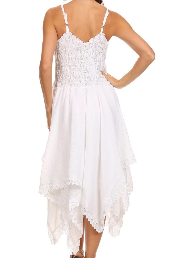 Sakkas Ella Smocked Bodice Spaghetti Buckles Double Layer Dress, White, One size - Image 2