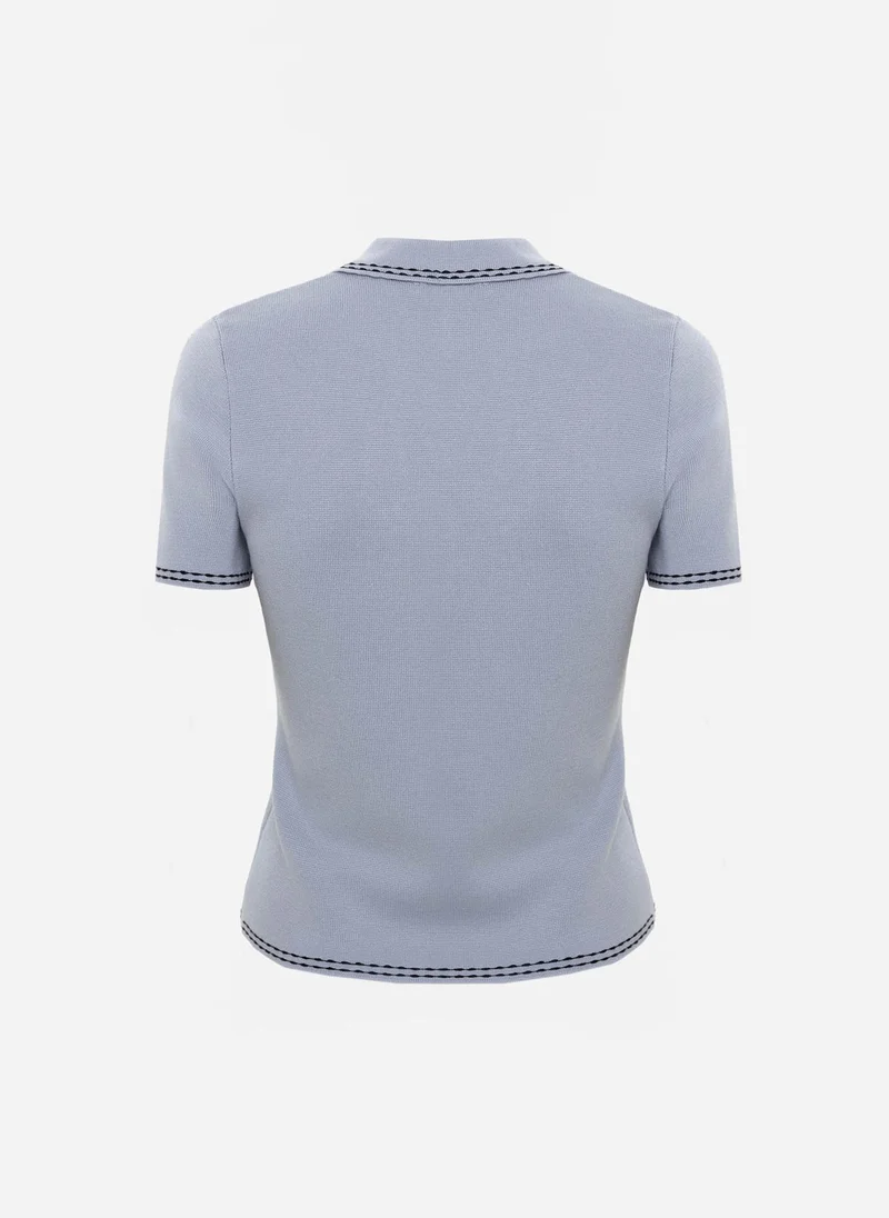 Lichi  Viscose polo shirt with a turn-down collar and contrasting stitching for Women | Best Price UAE