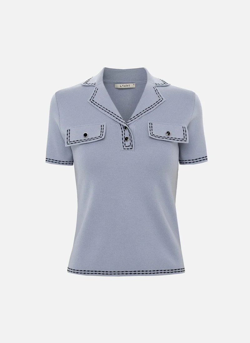 Lichi  Viscose polo shirt with a turn-down collar and contrasting stitching for Women | Best Price UAE