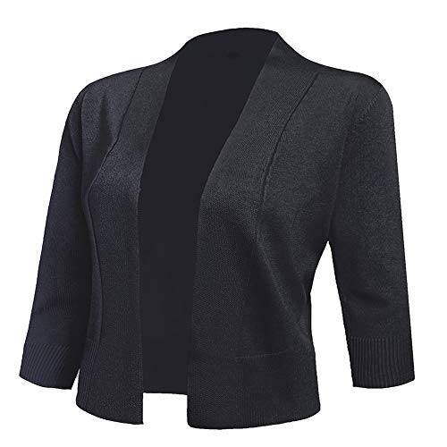 AAMILIFE Women's 3/4 Sleeve Cropped Cardigans Sweaters Jackets Open Front Short Shrugs for Dresses Black L - Image 1
