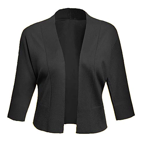 AAMILIFE Women's 3/4 Sleeve Cropped Cardigans Sweaters Jackets Open Front Short Shrugs for Dresses Black L - Image 2