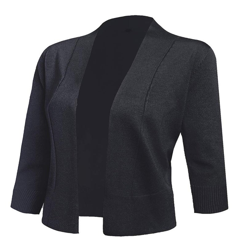 AAMILIFE Women's 3/4 Sleeve Cropped Cardigans Sweaters Jackets Open Front Short Shrugs for Dresses Black L - Image 4