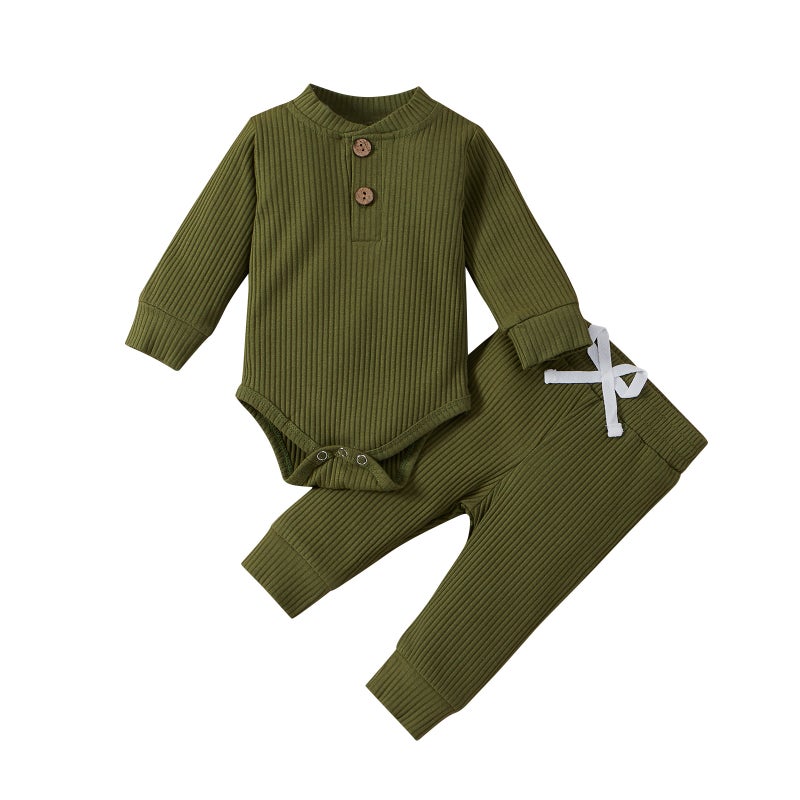 Kids Autumn Winter Long-Sleeve Romper Set Grass Green 