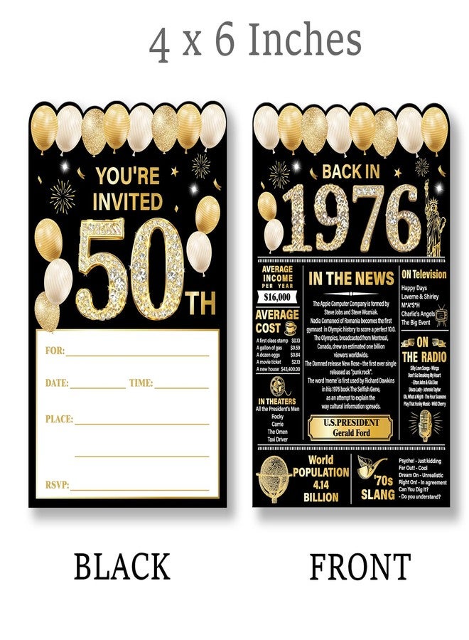 Nurawo 50th Birthday Party Invitations for Women Men, 50 Year Old Birthday Invitations, Back in 1976 Invites, 20 Fill-in-the-Blank Party Invites with Envelopes - Image 2
