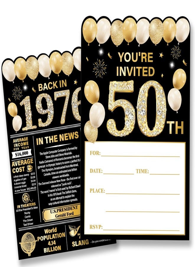 Nurawo 50th Birthday Party Invitations for Women Men, 50 Year Old Birthday Invitations, Back in 1976 Invites, 20 Fill-in-the-Blank Party Invites with Envelopes - Image 1