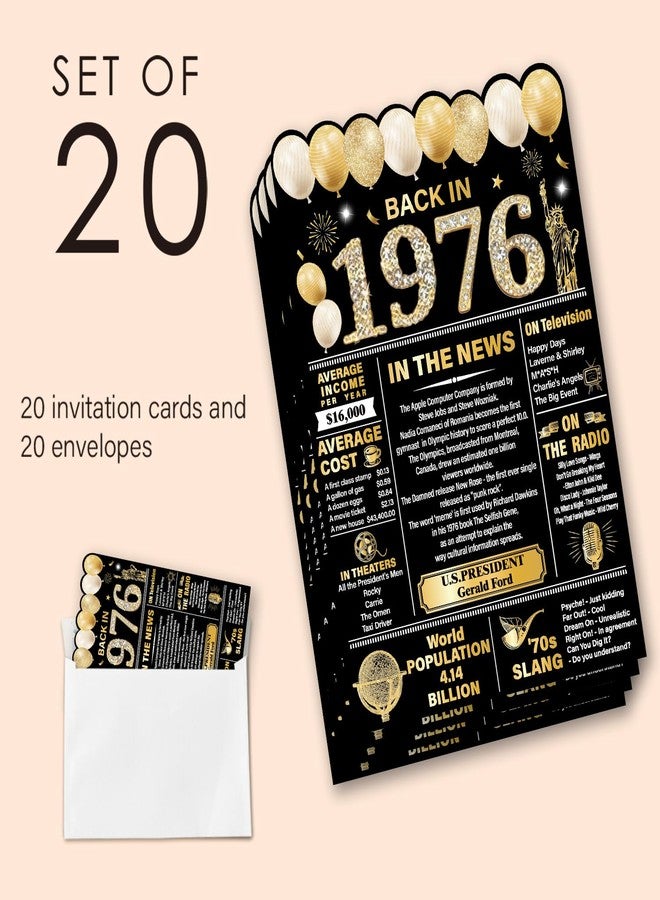 Nurawo 50th Birthday Party Invitations for Women Men, 50 Year Old Birthday Invitations, Back in 1976 Invites, 20 Fill-in-the-Blank Party Invites with Envelopes - Image 3