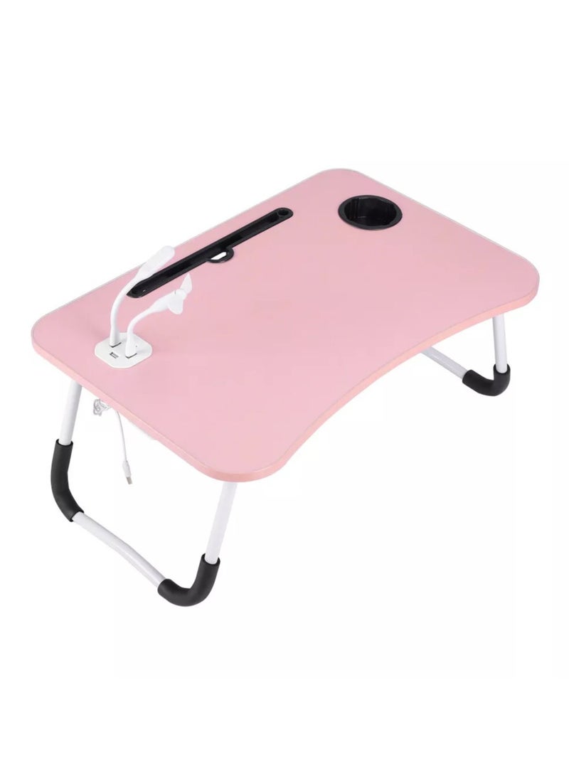 DubaiGallery طاولة لاب قابلة للطي للسرير، طاولة صينية سرير HONEIER مع 4 منافذ USB، فتحات حامل، حامل أكواب، درج، طاولة مكتب لابتوب مع مصباح صغير، مروحة، طاولة خشبية محمولة للابتوب والتابلت - Image 2