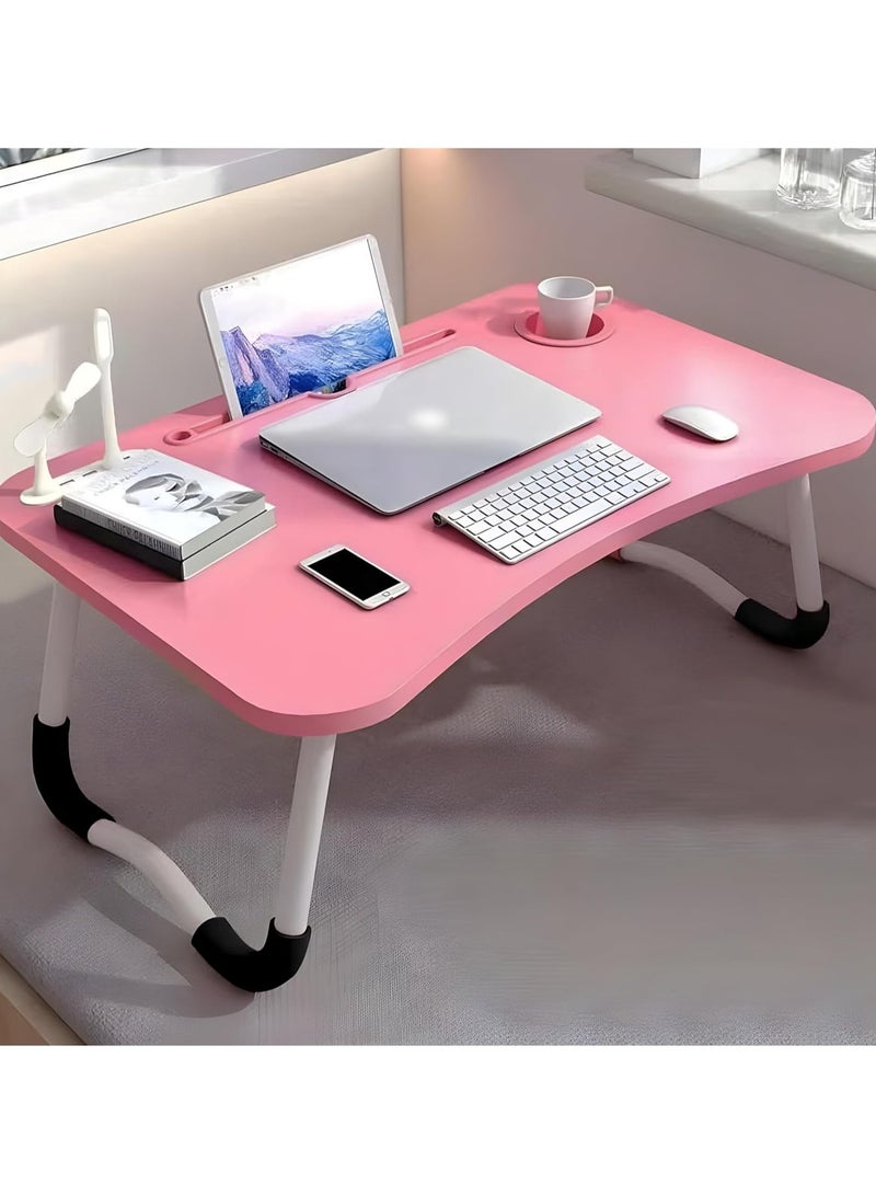 DubaiGallery طاولة لاب قابلة للطي للسرير، طاولة صينية سرير HONEIER مع 4 منافذ USB، فتحات حامل، حامل أكواب، درج، طاولة مكتب لابتوب مع مصباح صغير، مروحة، طاولة خشبية محمولة للابتوب والتابلت - Image 3