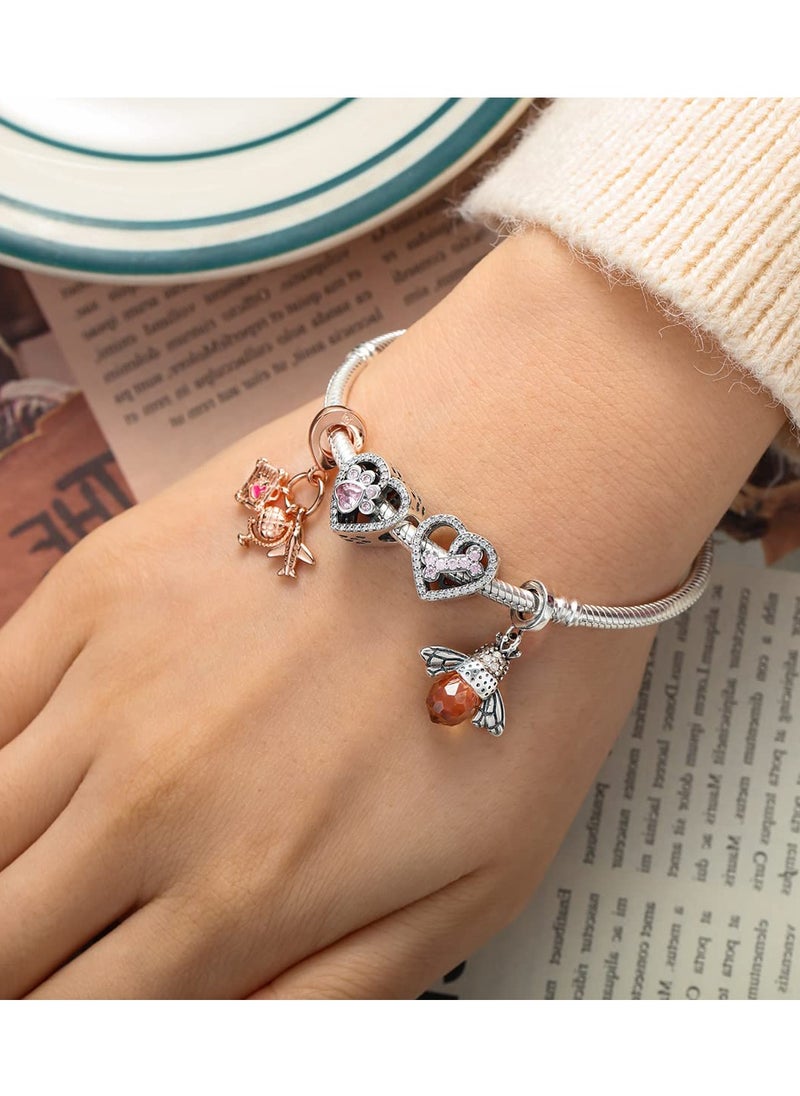 Excefore - 925 Sterling Silver Charms, Bracelets and Necklaces Flower Girly Beads Dangle Pendants Jewelry, Girls Jewelry Beads Women Gift Bracelets and Necklaces, Crystal Everyday Accessories - Image 1
