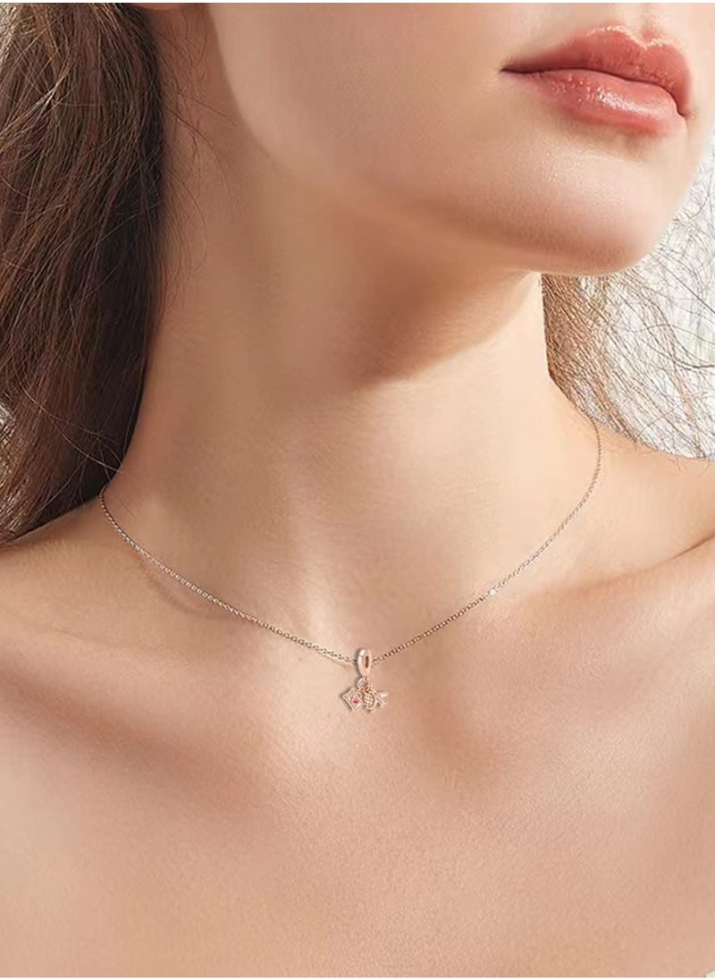 Excefore - 925 Sterling Silver Charms, Bracelets and Necklaces Flower Girly Beads Dangle Pendants Jewelry, Girls Jewelry Beads Women Gift Bracelets and Necklaces, Crystal Everyday Accessories - Image 1