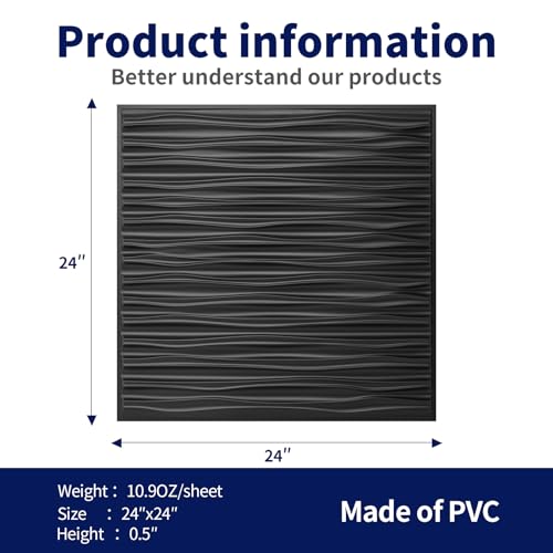 Art3dwallpanels Ceiling Tiles 24 x 24 for Interior Wall Décor, 24 Pack Drop Ceiling Tile 3D Wall Panel Fire Rated Waterproof Premium PVC, No Sag and Breakage Wall Panels Cover 96.Sq.Ft. Black - Image 3