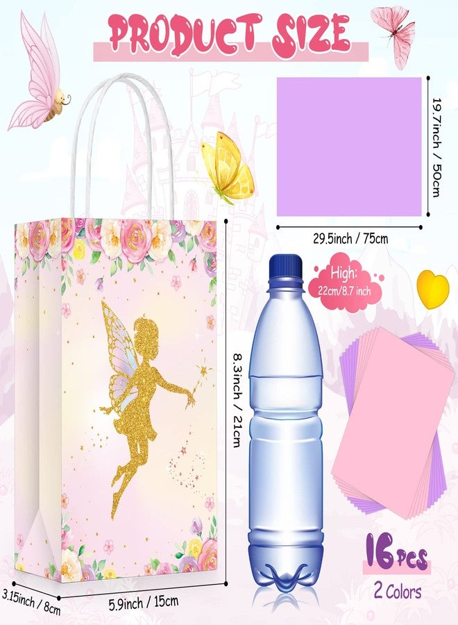 Nezyo 16 Pcs Floral Fairy Party Favor Bags with Tissue Paper Fairy Goodie Treat Bags Spring Themed Butterfly Theme Party Decorations for Girls Kids Birthday Baby Shower (Light Pink, Light Purple) - Image 3