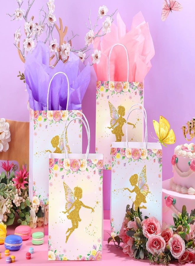 Nezyo 16 Pcs Floral Fairy Party Favor Bags with Tissue Paper Fairy Goodie Treat Bags Spring Themed Butterfly Theme Party Decorations for Girls Kids Birthday Baby Shower (Light Pink, Light Purple) - Image 4