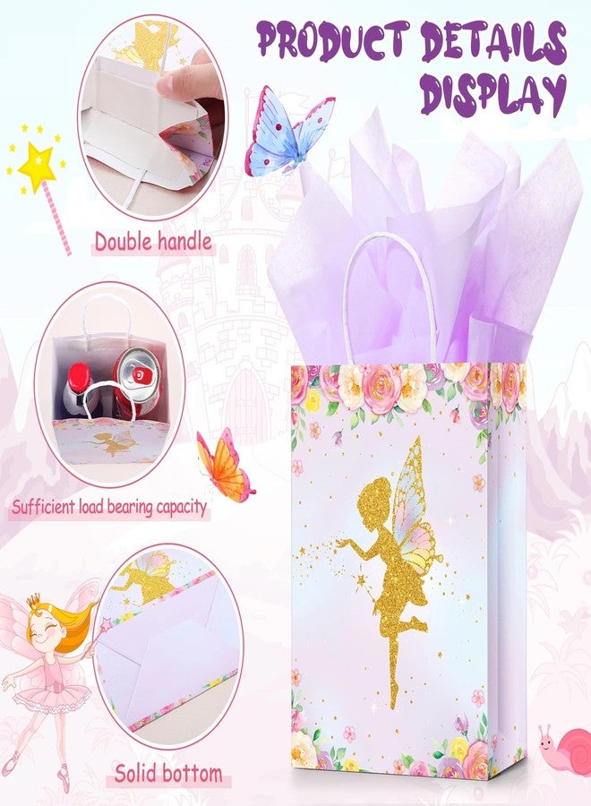 Nezyo 16 Pcs Floral Fairy Party Favor Bags with Tissue Paper Fairy Goodie Treat Bags Spring Themed Butterfly Theme Party Decorations for Girls Kids Birthday Baby Shower (Light Pink, Light Purple) - Image 5