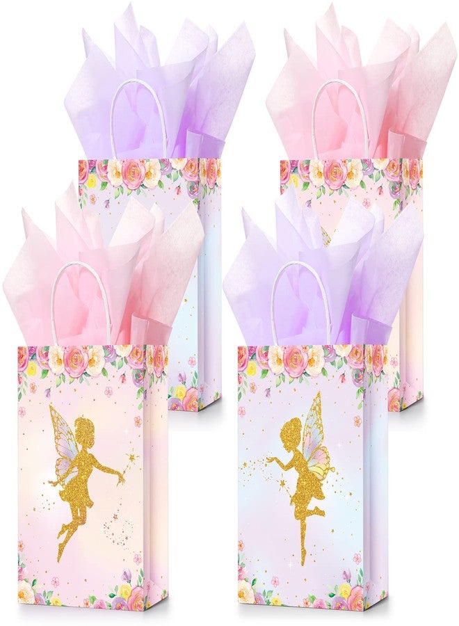 Nezyo 16 Pcs Floral Fairy Party Favor Bags with Tissue Paper Fairy Goodie Treat Bags Spring Themed Butterfly Theme Party Decorations for Girls Kids Birthday Baby Shower (Light Pink, Light Purple) - Image 1